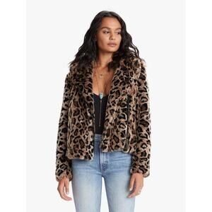 MOTHER The Mini Pocket Rider leopard print faux fur jacket size large